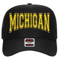 Michigan MI USA United States Font High Crown Mesh Back Trucker Hat