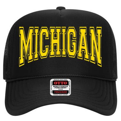 Michigan MI USA United States Font High Crown Mesh Back Trucker Hat