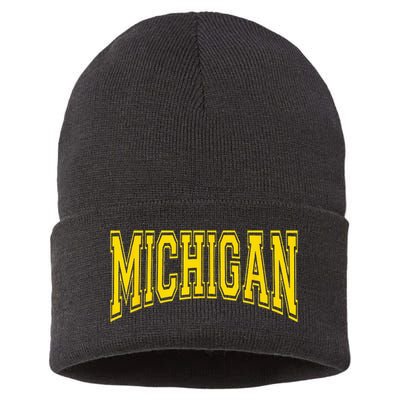 Michigan MI USA United States Font Sustainable Knit Beanie