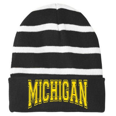 Michigan MI USA United States Font Striped Beanie with Solid Band