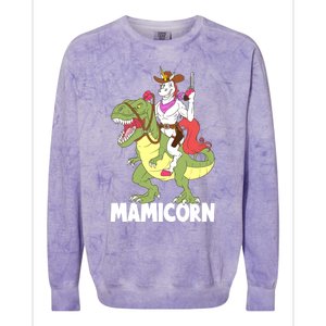 Mamicorn Mami Unicorn Riding Trex Dinosaur Mom Mama Cow Gift Colorblast Crewneck Sweatshirt