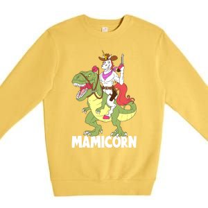 Mamicorn Mami Unicorn Riding Trex Dinosaur Mom Mama Cow Gift Premium Crewneck Sweatshirt