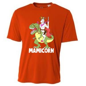 Mamicorn Mami Unicorn Riding Trex Dinosaur Mom Mama Cow Gift Cooling Performance Crew T-Shirt