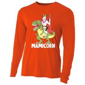 Mamicorn Mami Unicorn Riding Trex Dinosaur Mom Mama Cow Gift Cooling Performance Long Sleeve Crew