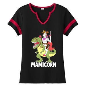 Mamicorn Mami Unicorn Riding Trex Dinosaur Mom Mama Cow Gift Ladies Halftime Notch Neck Tee