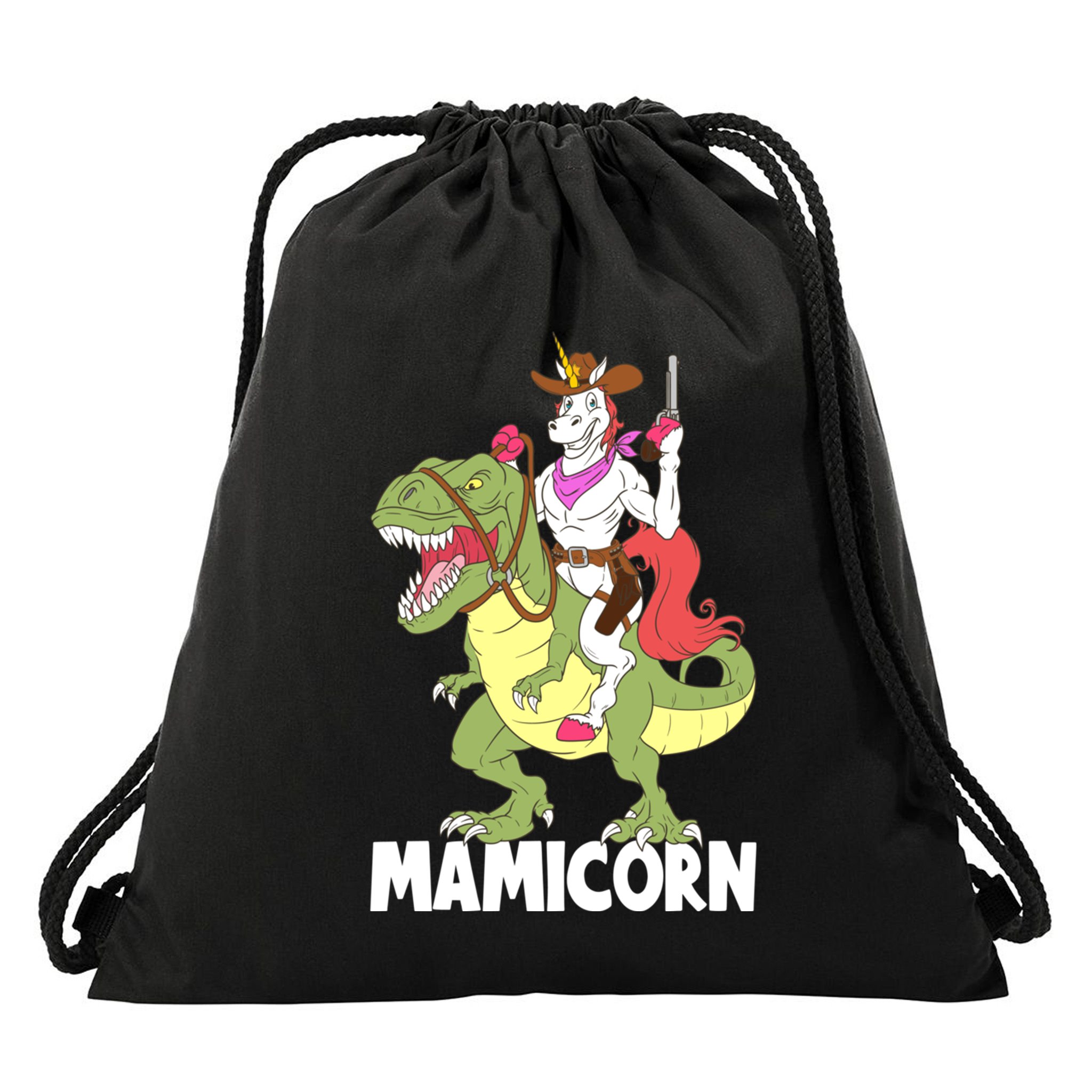 Mamicorn Mami Unicorn Riding Trex Dinosaur Mom Mama Cow Gift Drawstring Bag