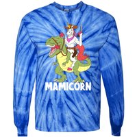 Mamicorn Mami Unicorn Riding Trex Dinosaur Mom Mama Cow Gift Tie-Dye Long Sleeve Shirt