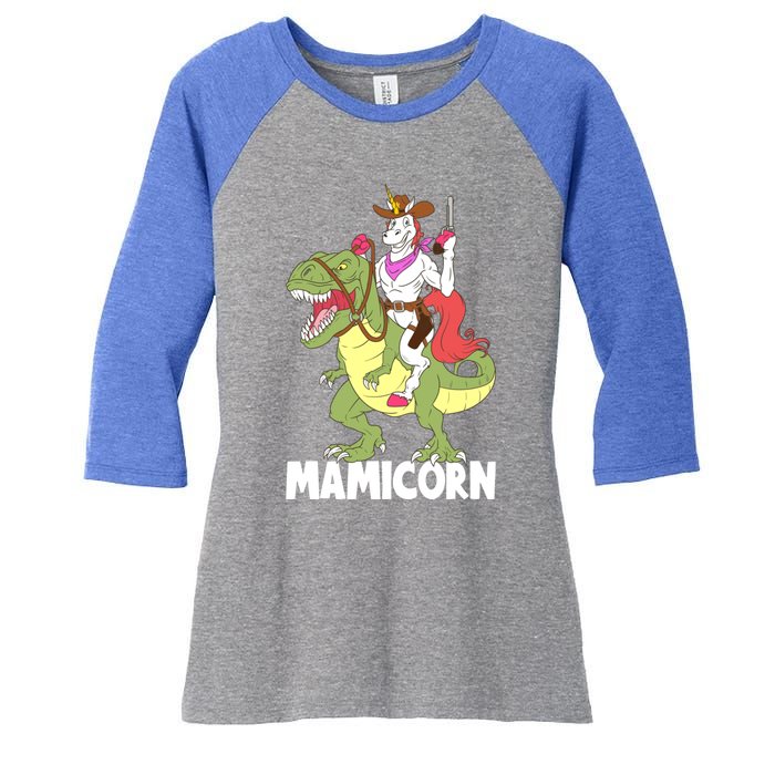 Mamicorn Mami Unicorn Riding Trex Dinosaur Mom Mama Cow Gift Women's Tri-Blend 3/4-Sleeve Raglan Shirt