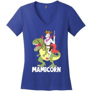 Mamicorn Mami Unicorn Riding Trex Dinosaur Mom Mama Cow Gift Women's V-Neck T-Shirt