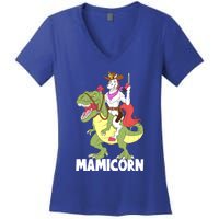 Mamicorn Mami Unicorn Riding Trex Dinosaur Mom Mama Cow Gift Women's V-Neck T-Shirt