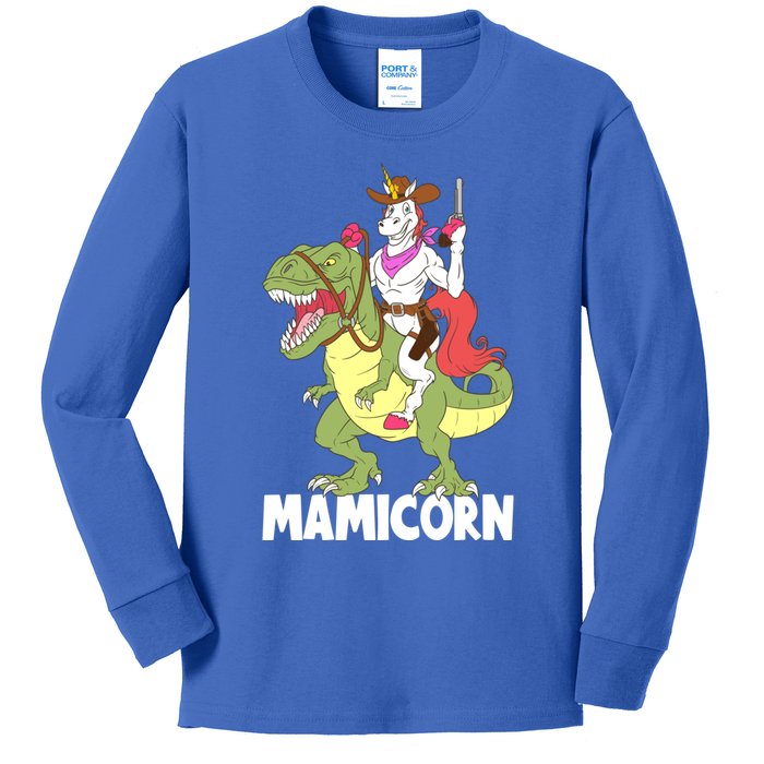 Mamicorn Mami Unicorn Riding Trex Dinosaur Mom Mama Cow Gift Kids Long Sleeve Shirt