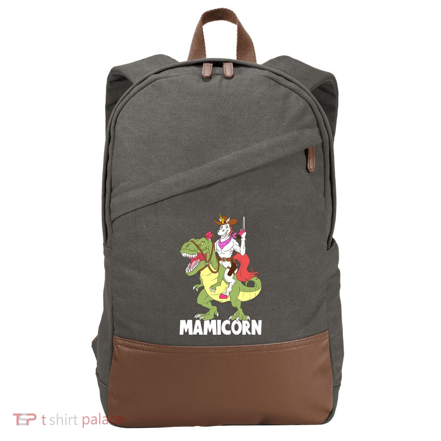 Mamicorn Mami Unicorn Riding Trex Dinosaur Mom Mama Cow Gift Cotton Canvas Backpack