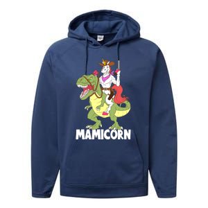 Mamicorn Mami Unicorn Riding Trex Dinosaur Mom Mama Cow Gift Performance Fleece Hoodie