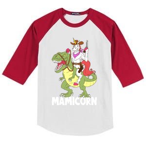 Mamicorn Mami Unicorn Riding Trex Dinosaur Mom Mama Cow Gift Kids Colorblock Raglan Jersey