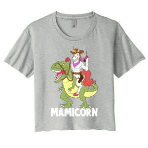 Mamicorn Mami Unicorn Riding Trex Dinosaur Mom Mama Cow Gift Women's Crop Top Tee