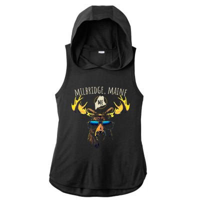 Milbridge Maine Usa Moose Wearing Sunglasses Design Ladies PosiCharge Tri-Blend Wicking Draft Hoodie Tank