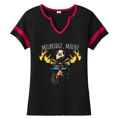 Milbridge Maine Usa Moose Wearing Sunglasses Design Ladies Halftime Notch Neck Tee