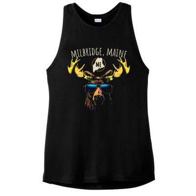 Milbridge Maine Usa Moose Wearing Sunglasses Design Ladies PosiCharge Tri-Blend Wicking Tank