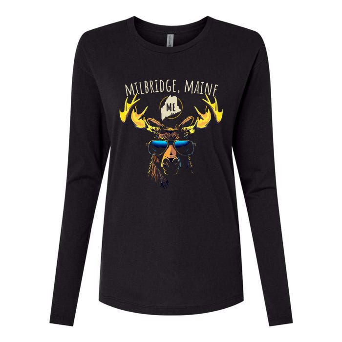 Milbridge Maine Usa Moose Wearing Sunglasses Design Womens Cotton Relaxed Long Sleeve T-Shirt