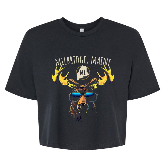 Milbridge Maine Usa Moose Wearing Sunglasses Design Bella+Canvas Jersey Crop Tee