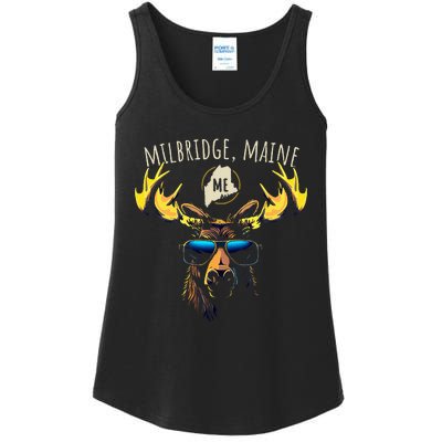 Milbridge Maine Usa Moose Wearing Sunglasses Design Ladies Essential Tank