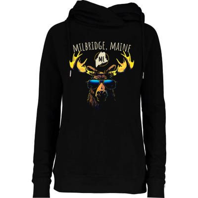 Milbridge Maine Usa Moose Wearing Sunglasses Design Womens Funnel Neck Pullover Hood