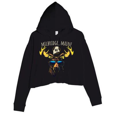 Milbridge Maine Usa Moose Wearing Sunglasses Design Crop Fleece Hoodie