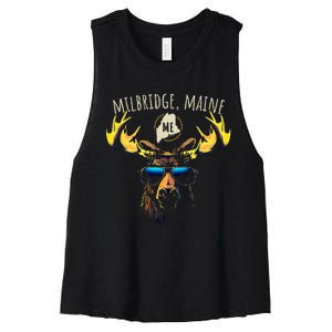 Milbridge Maine Usa Moose Wearing Sunglasses Design Women's Racerback Cropped Tank