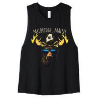 Milbridge Maine Usa Moose Wearing Sunglasses Design Women's Racerback Cropped Tank