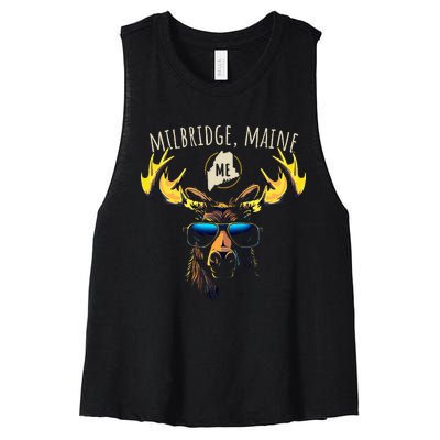 Milbridge Maine Usa Moose Wearing Sunglasses Design Women's Racerback Cropped Tank