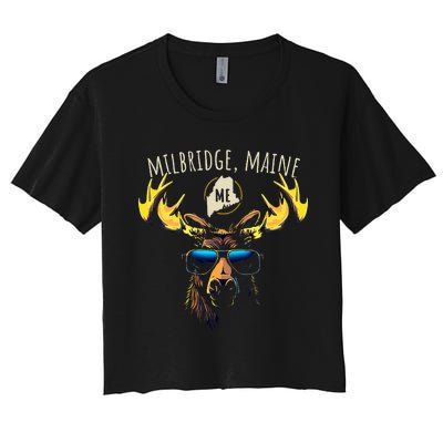 Milbridge Maine Usa Moose Wearing Sunglasses Design Women's Crop Top Tee