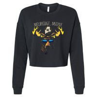 Milbridge Maine Usa Moose Wearing Sunglasses Design Cropped Pullover Crew