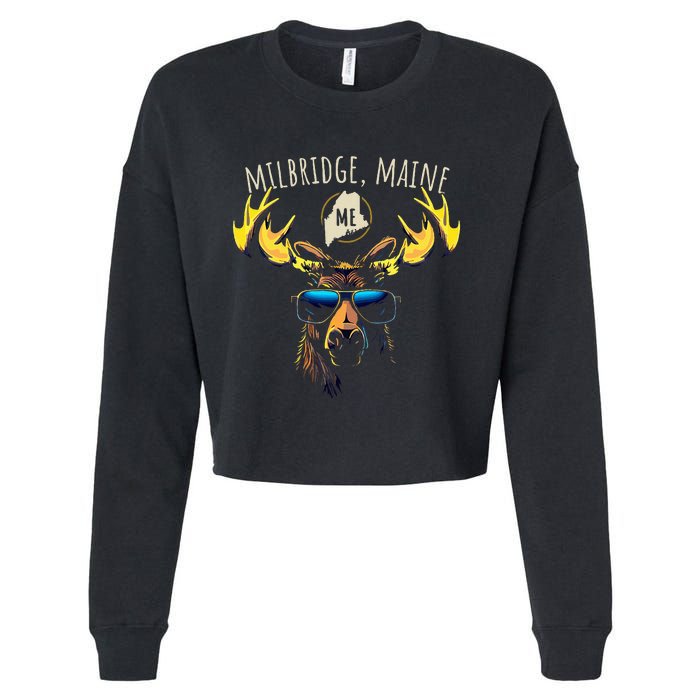 Milbridge Maine Usa Moose Wearing Sunglasses Design Cropped Pullover Crew