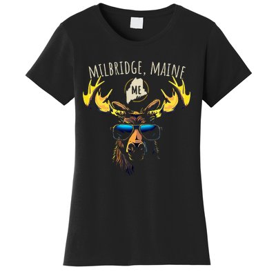 Milbridge Maine Usa Moose Wearing Sunglasses Design Women's T-Shirt