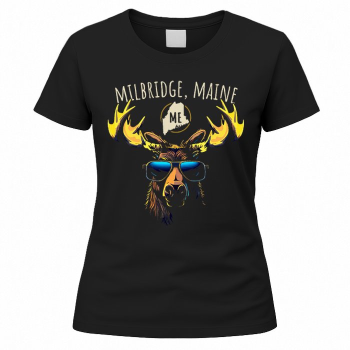 Milbridge Maine Usa Moose Wearing Sunglasses Design Women's T-Shirt