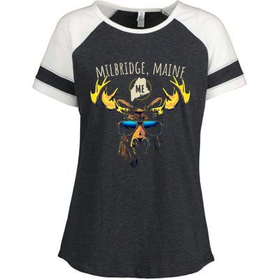 Milbridge Maine Usa Moose Wearing Sunglasses Design Enza Ladies Jersey Colorblock Tee