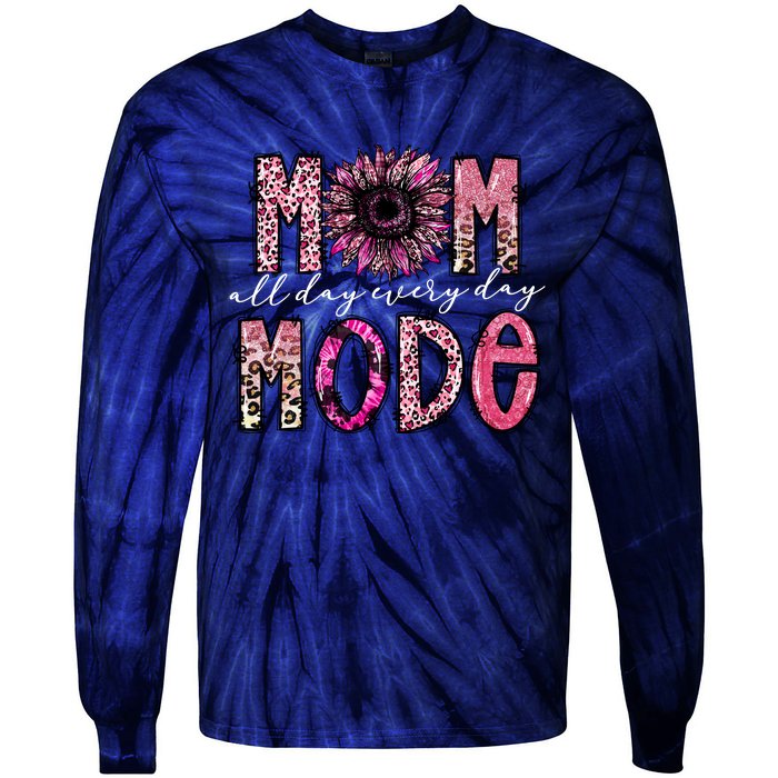 Mom Mode Vintage All Day Western Leopard Mom Mother Day Tie-Dye Long Sleeve Shirt