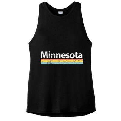Minnesota Mn Vintage Worn Design Retro Stripes Classic Ladies PosiCharge Tri-Blend Wicking Tank