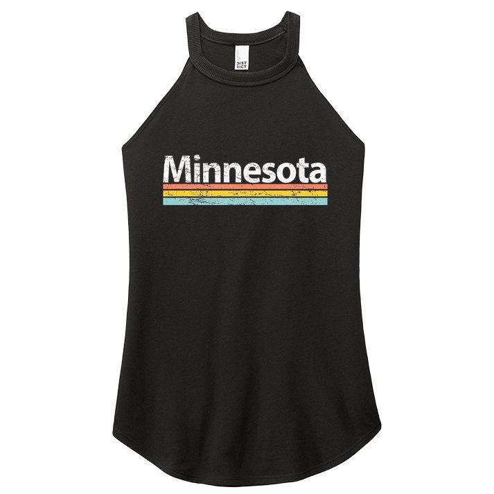 Minnesota Mn Vintage Worn Design Retro Stripes Classic Women's Perfect Tri Rocker Tank