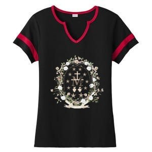 Marian Medal Virgin Mary Marian Cross Ladies Halftime Notch Neck Tee