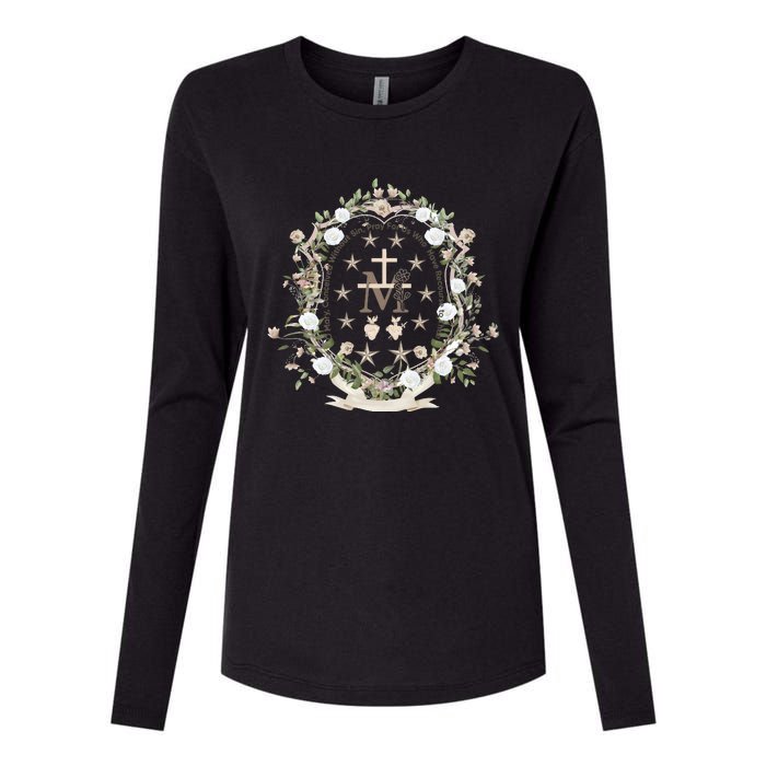 Marian Medal Virgin Mary Marian Cross Womens Cotton Relaxed Long Sleeve T-Shirt