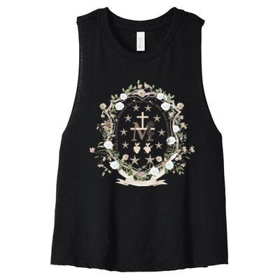 Marian Medal Virgin Mary Marian Cross Women's Racerback Cropped Tank