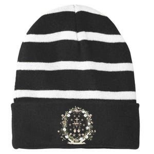 Marian Medal Virgin Mary Marian Cross Striped Beanie with Solid Band