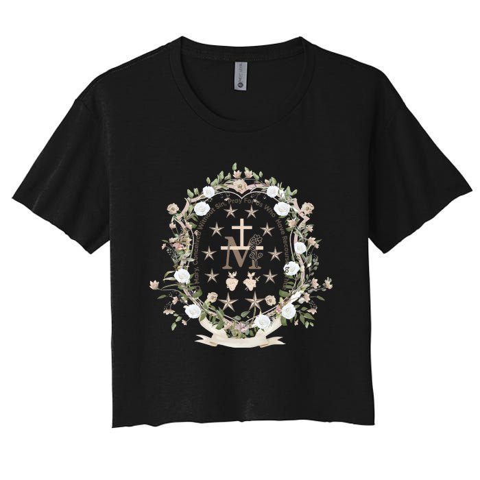 Marian Medal Virgin Mary Marian Cross Women's Crop Top Tee