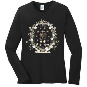 Marian Medal Virgin Mary Marian Cross Ladies Long Sleeve Shirt