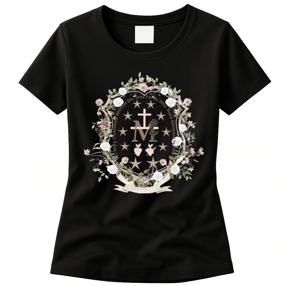 Marian Medal Virgin Mary Marian Cross Womens T-Shirt