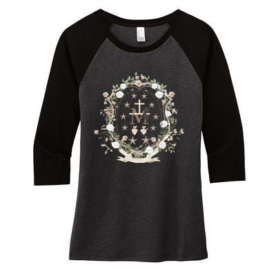 Marian Medal Virgin Mary Marian Cross Women's Tri-Blend 3/4-Sleeve Raglan Shirt