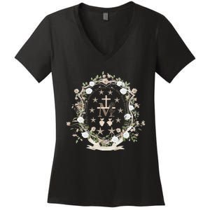 Marian Medal Virgin Mary Marian Cross Women's V-Neck T-Shirt