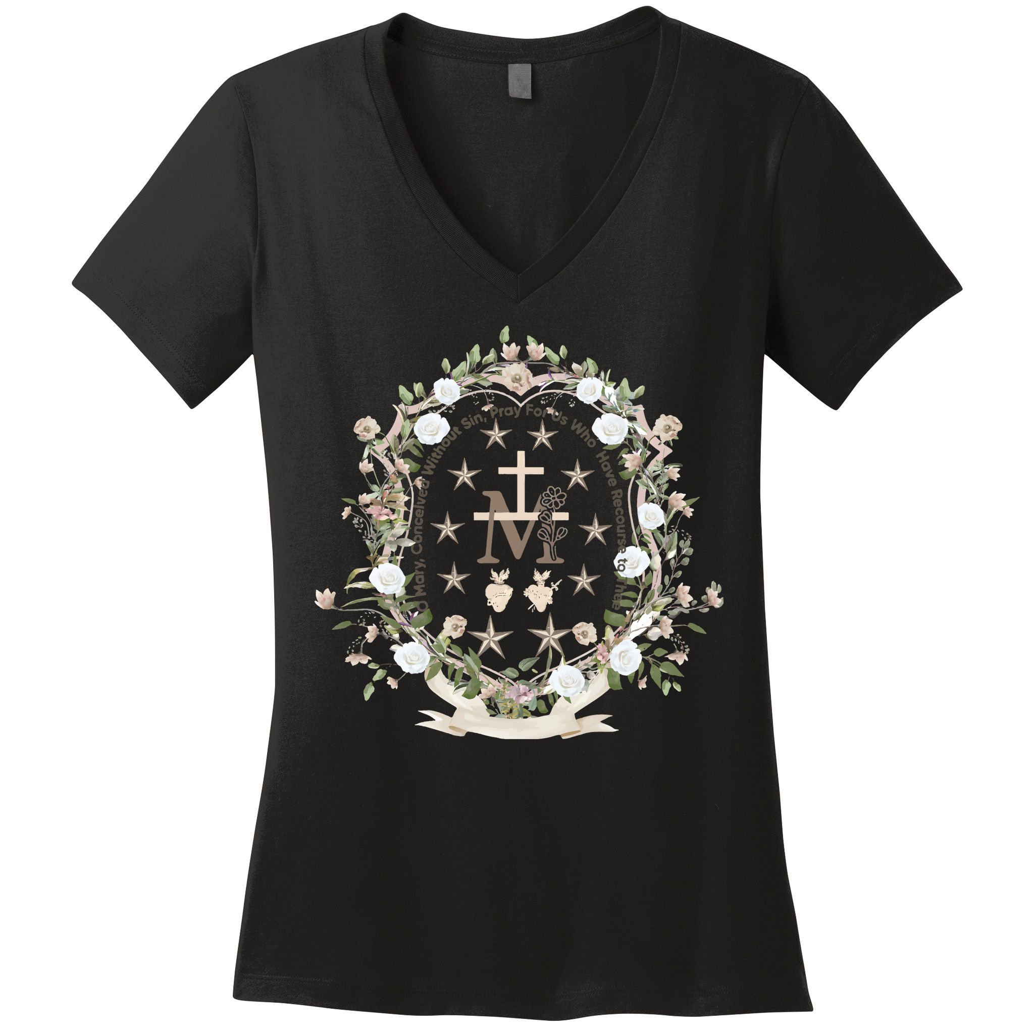 Marian Medal Virgin Mary Marian Cross Women's V-Neck T-Shirt
