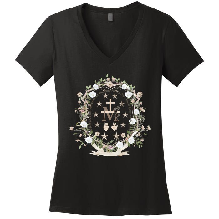 Marian Medal Virgin Mary Marian Cross Women's V-Neck T-Shirt